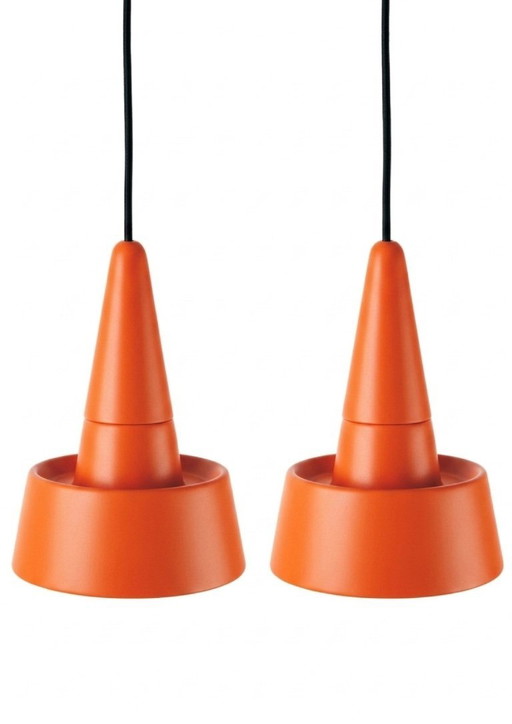 Paar SML 2.0 Hängeleuchten aus Steinzeug von NEO Designed by Rodrigo Vairinhos – Matte Bright Orange (2er-Set)