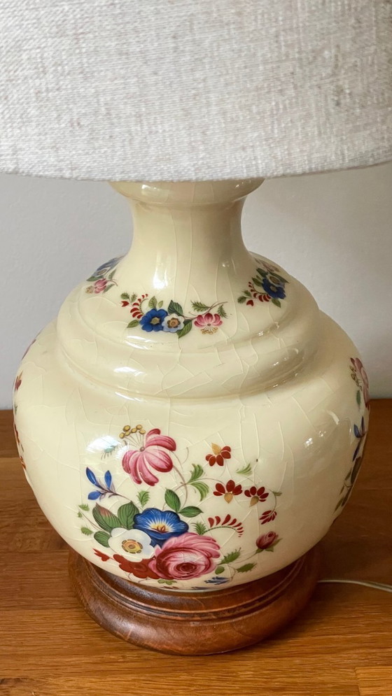 Image 1 of Vintage Ceramic Lamp with Wooden Base