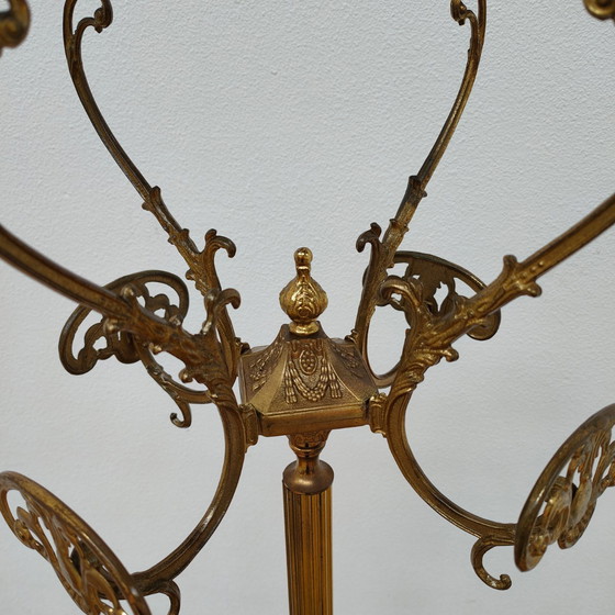 Image 1 of Brass rococo gold standing coat rack Hollywood Regency hall tree