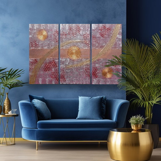 Image 1 of Abstract Paintings A1213 — Large textured Triptych