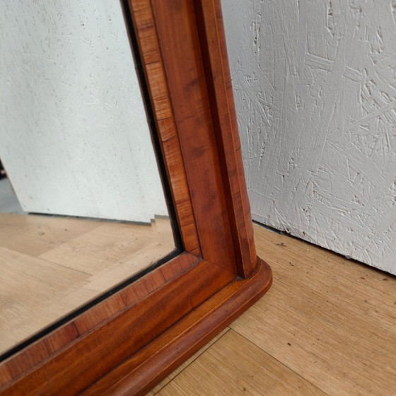 Image 1 of Antique mahogany facet-cut mirror, country-style mantel mirror with brass details.