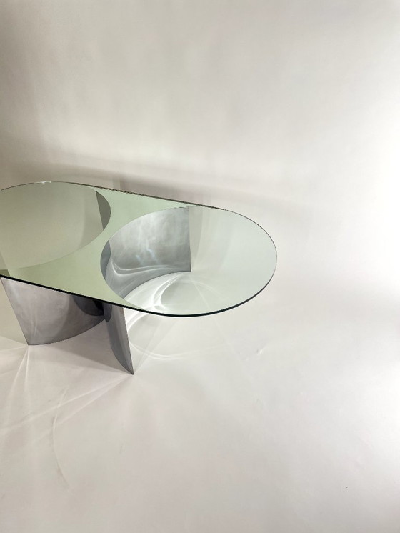 Image 1 of Jorn Couchtisch aus verchromtem Stahl und versilbertem Kristall Mod. 3102 von Giuseppe Raimondi für Cristal Art, Italien, 1970er