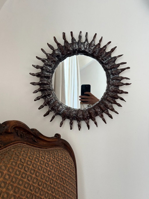 French contemporary ceramic mirror, "Sole" by Renzo Maar