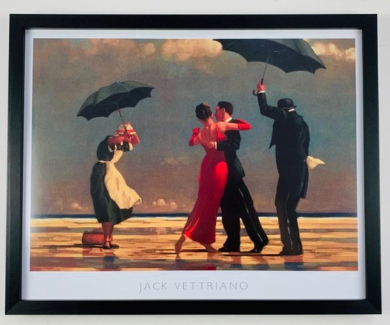Image 1 of Jack Vettriano: "Il maggiordomo cantante". Con cornice in legno e vetro acrilico antiriflesso.