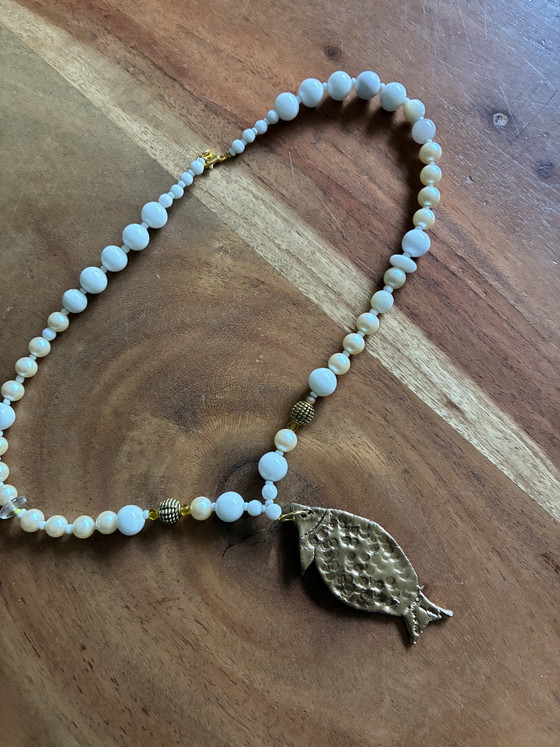 Image 1 of Nouveau collier avec perles vintage et pendentif doré