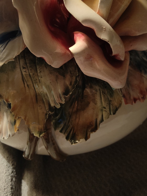 Image 1 of Große italienische Bassano-Vase – handgefertigt – florales Relief – 37,5 cm