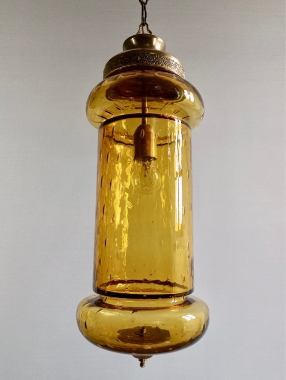 Image 1 of Gran farol "Bulicante" de cristal de Murano soplado de finales de los años 50 con marco de latón.