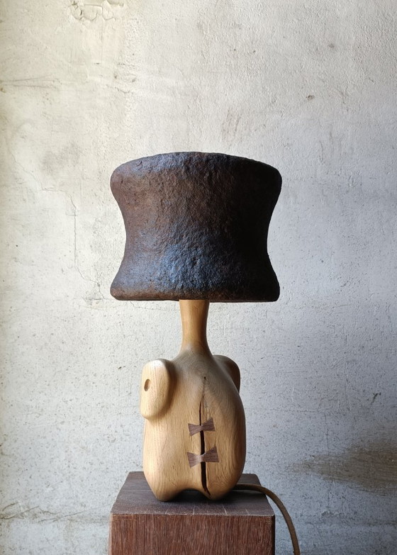 Image 1 of Designer lamp/sculpture in solid oak and papier-mâché