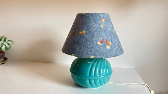 Image 1 of Vintage Ocean Blue Ceramic Lamp