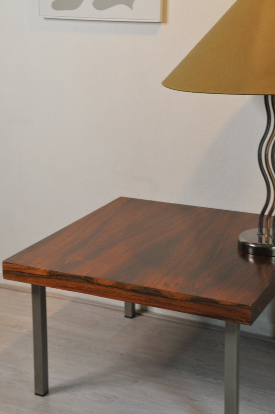 Image 1 of Tavolino moderno vintage in palissandro con gambe in acciaio design midcentury acciaio