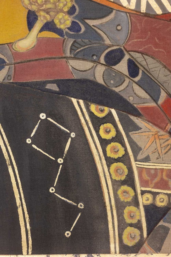 Image 1 of Toile Peinte Représentant Une Japonaise. Travail Contemporain.