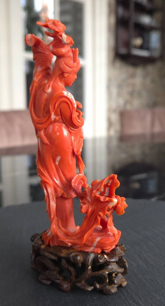 Image 1 of Corallo rosso - Scultura - Statuina cinese del XX secolo (rif. 4118)