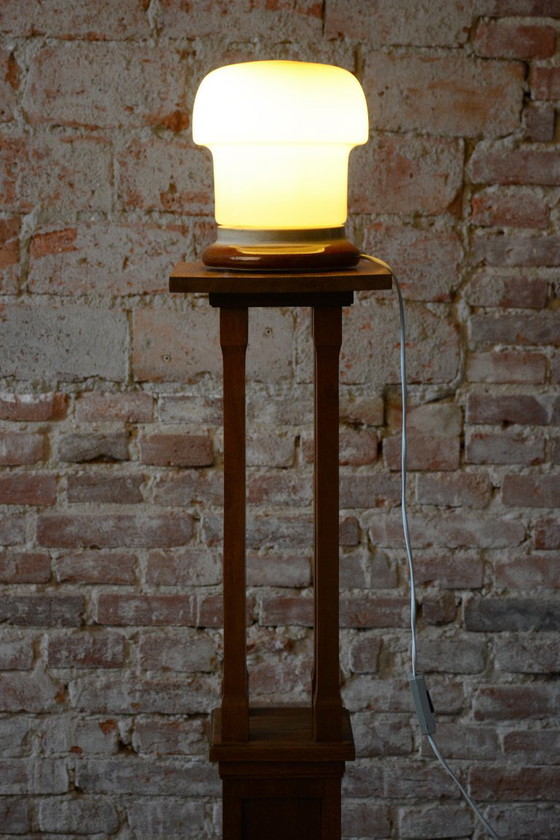 Restored Mid-Century Table Lamp, Ceramic, Glass, Well Preserved, Czech, 1960s (photo 3 of 7)