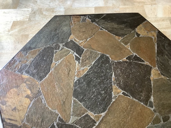 Image 1 of Brutalist style coffee table, Paul Kingsma, slate and steel