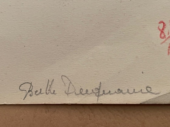 Image 1 of Mid-Century, Signed, Framed, “Robe Ecossaise” Pencil Sketch on Paper by Berthe Duquaine, 1950's