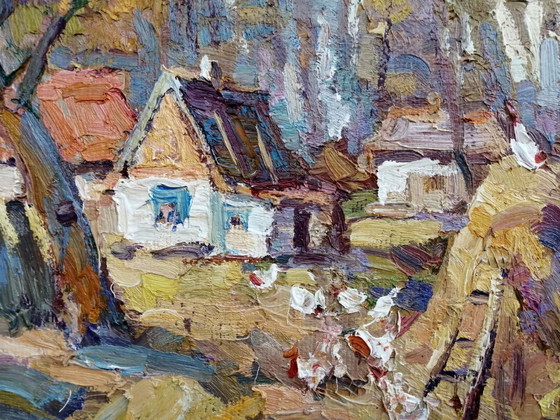 Original Oil Painting Rural Landscape Autumn Village Life Countryside Day – Paintings & Drawings, Canvas (photo 9 of 11)