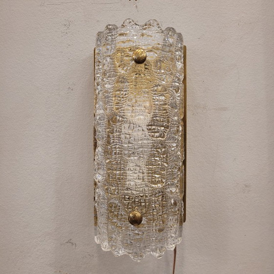 Image 1 of Pareja de apliques, cristal y latón dorado, Carl Fagerlund para Orrefors, 70's - Suecia