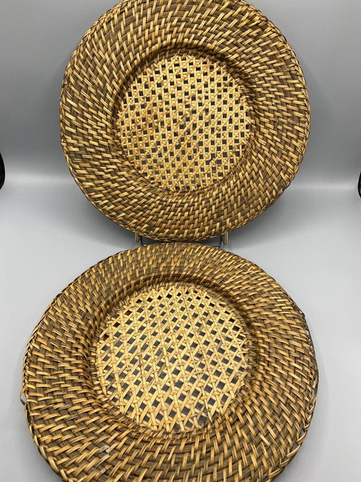 2 gevlochten placemats van rotan en opengewerkt riet, 33 cm, vintage bohemian stijl – decoratieve objecten, Rattan