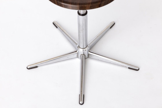 Image 1 of Set of 4 Vintage Industrial Stools 1970s, Chrome Adjustable Stools with Pagholz Seats, Mid Century Stools