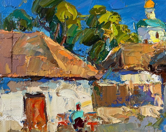 Image 1 of Original Oil Painting Summer Village Landscape Warmth in the yard