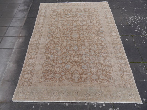 Image 1 of Vintage Ziegler Tabriz rug, brown and blue, 400 x 276 cm, for living room and dining room.
