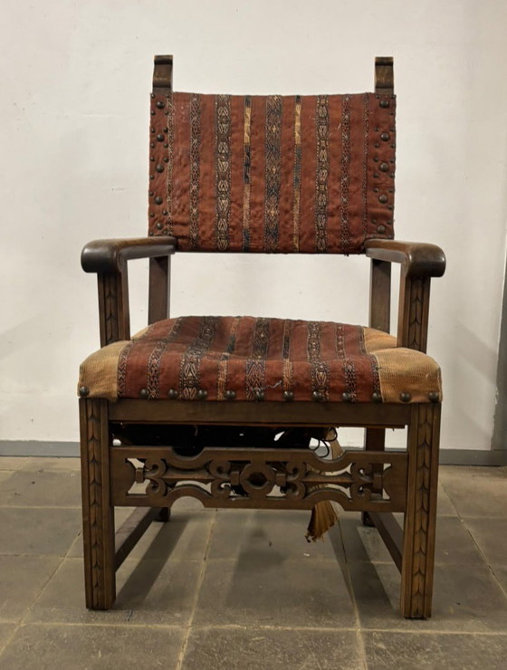 Spaanse Stoel - Castiliaans - begin 19e eeuw – Fauteuils, Metal, Textile (photo 5 of 9)