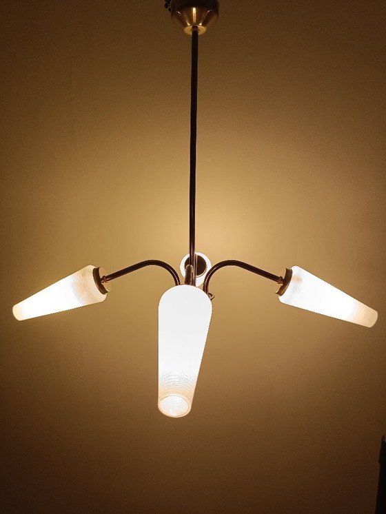 Image 1 of Lustre en métal et abat-jours coniques années 70