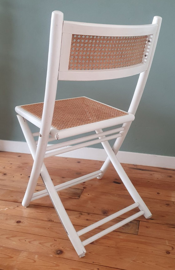 Image 1 of Set of 2 White Design folding chairs with cane / webbing upholstery