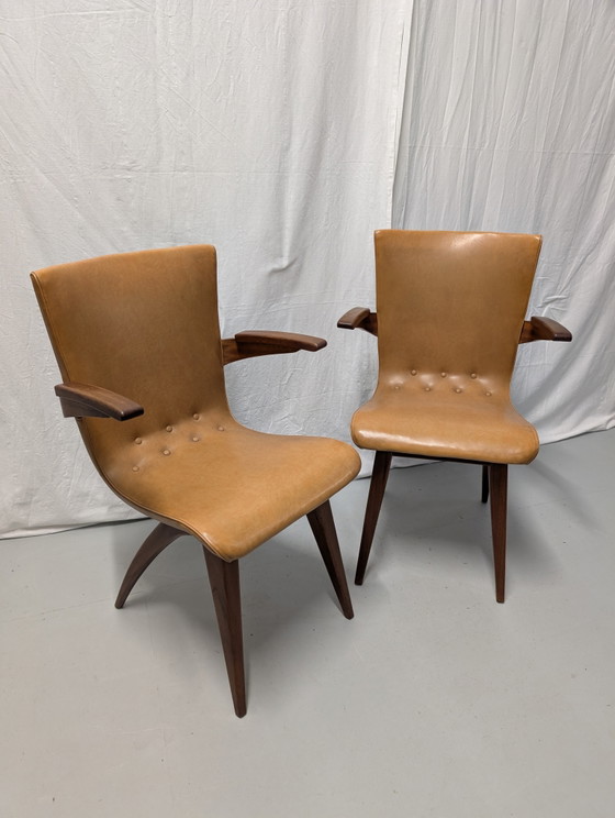 Unici: lotto di sedie a dondolo Van Os Culemborg, design olandese anni '50. – Sedie da pranzo, Skai (photo 10 of 14)