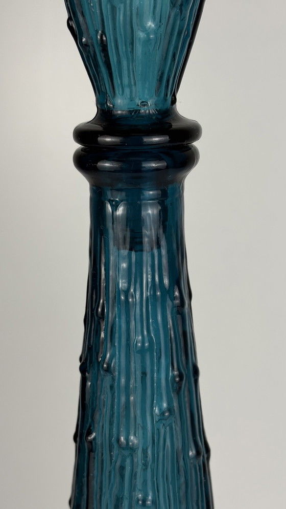 Image 1 of Vintage Empoli wax drip genie bottle with bamboo blue glass cap