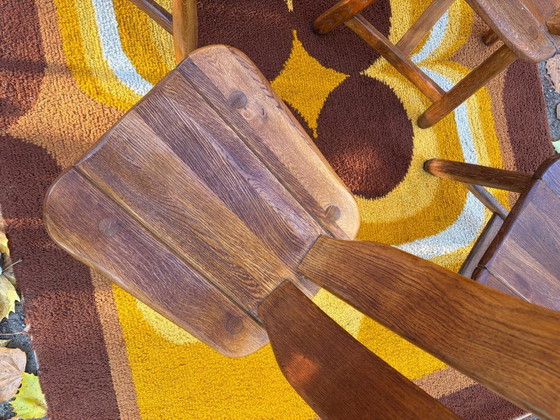 Image 1 of 5 brutalistische stoelen, massief eikenhout, De Puydt, vintage jaren 60