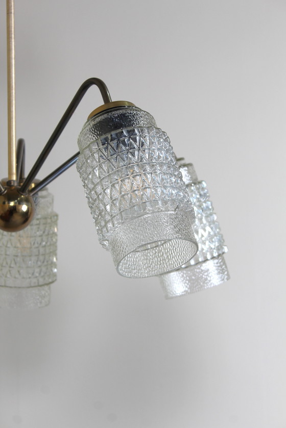 Image 1 of Plafonnier vintage, lustre - 1960s, laiton, verre