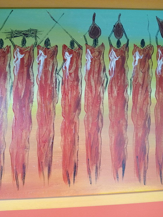 Image 1 of Superbe œuvre d'art peinte à la main en provenance de Tanzanie – Authentique, encadrée et prête à impressionner