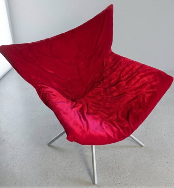 Vintage Postmodern Velvet Sculptural Lounge Chair, Berlin, Early 2000s, Armchairs, Red (photo 3 of 5)