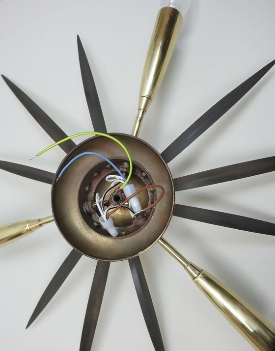 Image 1 of 50's mid century sputnik 3-light laiton CEILING FIXTURE