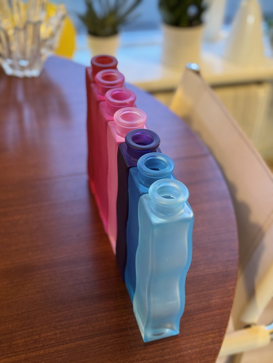 Image 1 of Set of 7 vintage IKEA Skamt Squiggle Zigzag Vases 90s design