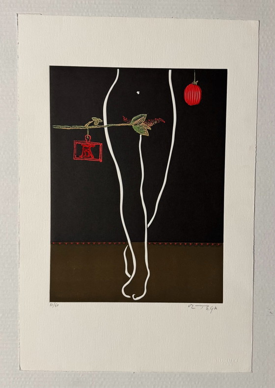 Aquatint Engraving José Ortega 40x60cm Eva's Legs Framed, Lithographs & prints, Paper, Wood, Multi Color (photo 2 of 7)