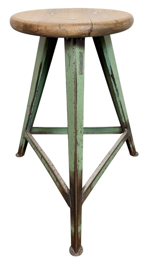 Sgabello da officina industriale verde, anni '60