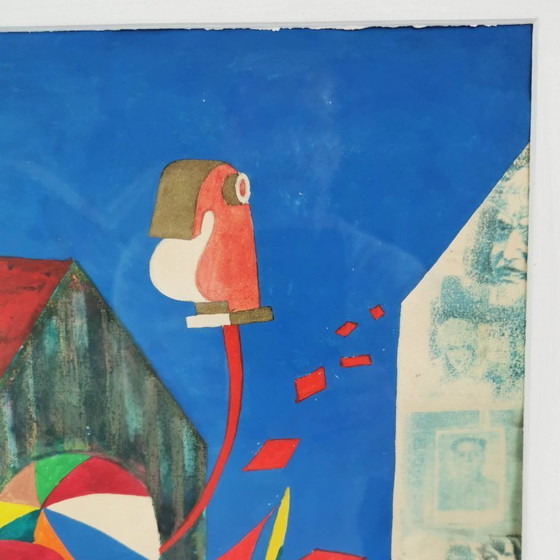 Image 1 of Dipinto surrealista di Bent Karl Jacobsen, Danimarca, anni '70.