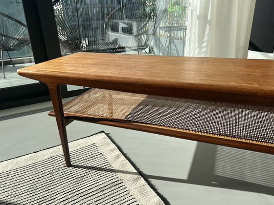 Image 1 of Vintage Mid-Century Teak Coffee Table with Rattan Base