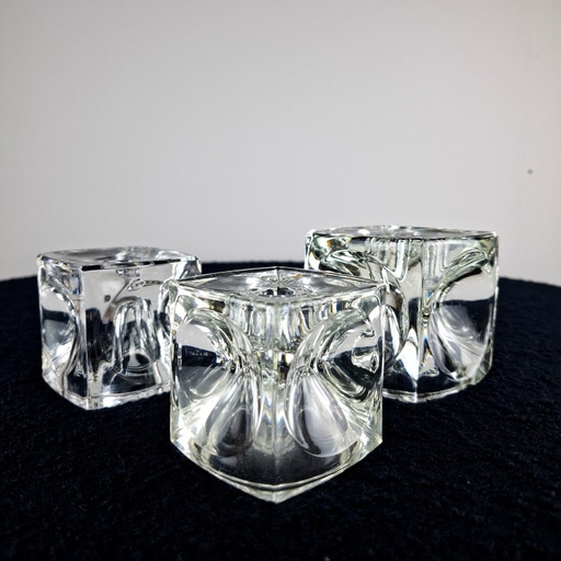 3x Candelabri vintage in vetro a cubo Sklo Union Rudolf Jurnikl – kandelaars en kaarsen, Glass (photo 2 of 10)