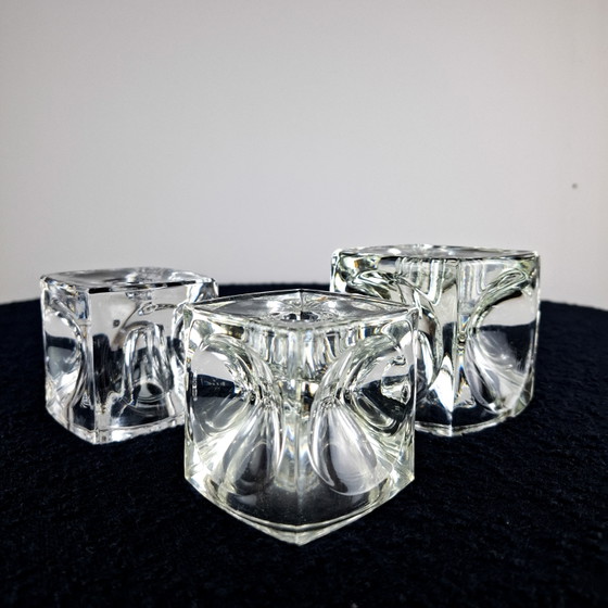 3x Candelabri vintage in vetro a cubo Sklo Union Rudolf Jurnikl – Portacandele, Glass (photo 2 of 10)