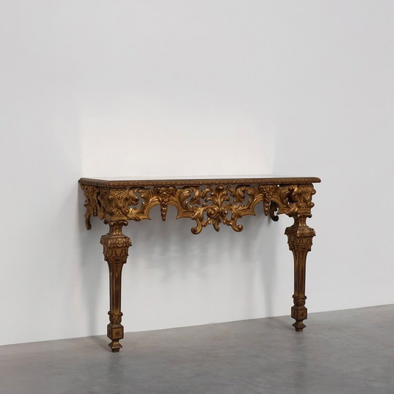 Image 1 of 20th Century Italian Baroque style gilded and carved wall console