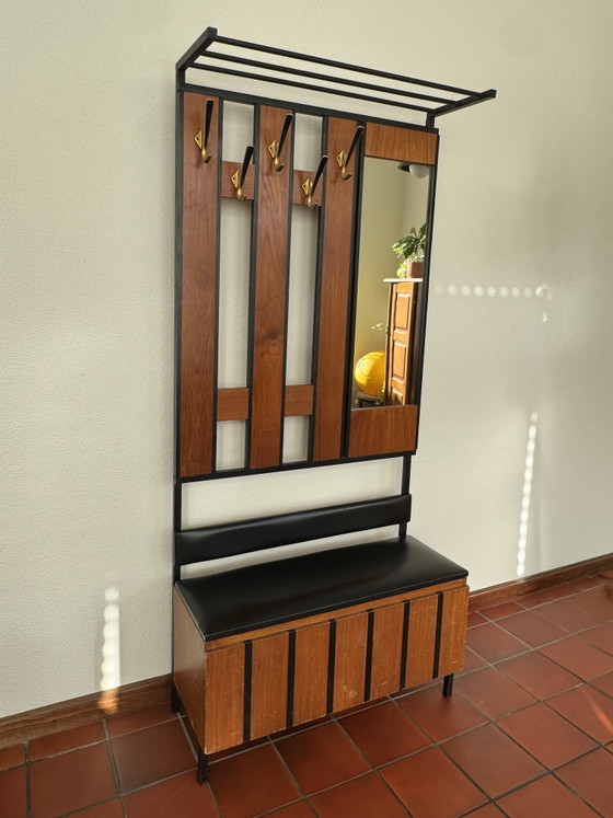 Mobile da ingresso vintage con panca contenitore e specchio – Appendiabiti, Metal, Wood (photo 2 of 9)