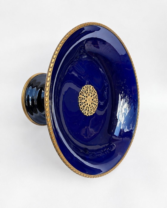 Tazza in Porcellana Blu Cobalto Stile Sèvres, Metallo Dorato, Fine XIX Secolo – Oggetti decorativi, Bronze (photo 5 of 9)