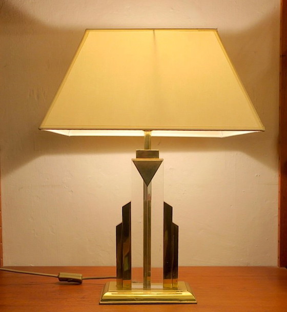 Image 1 of Lampada da tavolo Hollywood Regency Skyscraper in ottone e lucite, anni '70