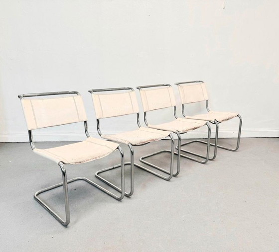 1/4 Mart Stam Thonet S33 Cantilever Chair White Leather Patina – Dining chairs, Metal, Vintage (photo 4 of 12)