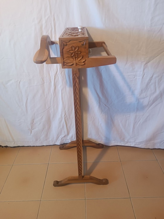 Hand-inlaid Valet Stand (Italy 1950s), Coat racks, Ceramic, Wood, Brown (photo 7 of 15)