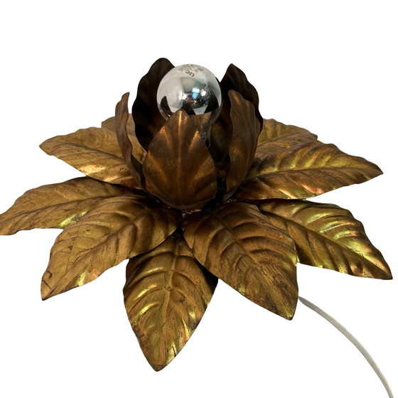 Image 1 of French made - Sunburst - Hollywood Regency - Wall or Ceiling lamp with golden leaf motive