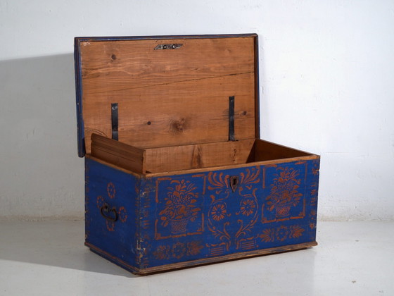 Antique Blue Painted Wooden Chest – Folk Art Blanket Chest – Central Europe c.1900 – Chest of drawers (photo 19 of 40)